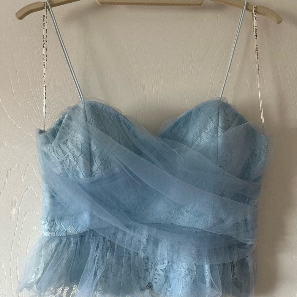 Light Blue Lace Mesh Crop Top